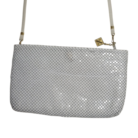Vintage Whiting and Davis Ivory Enamel Metal Mesh & Leather Shoulder Bag - Picture 4 of 9